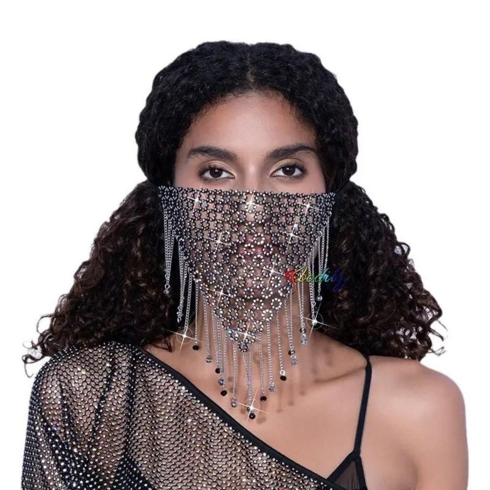 Tassel Rhinestone Mask Bling Masquerade Mask Reusable Face Cover  Women
