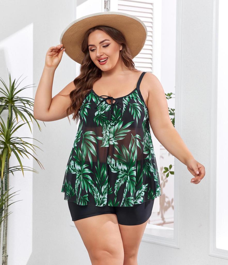 2024 Plus Size High Waist Tankini Two-Piece Women's Swimwear