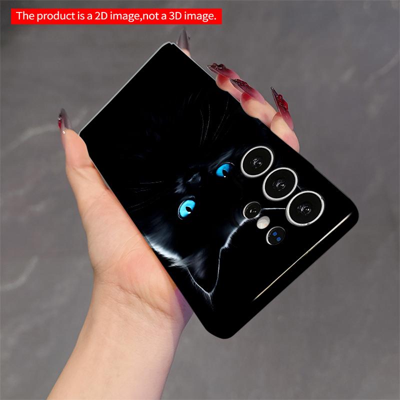 2DFlat Samsung phone case Black Cat with Glowing Blue Eyes Phone Case Applicable to Galaxy S23 S24 S25ULTRA S26 A12 A14 A15 A16 A54 A55