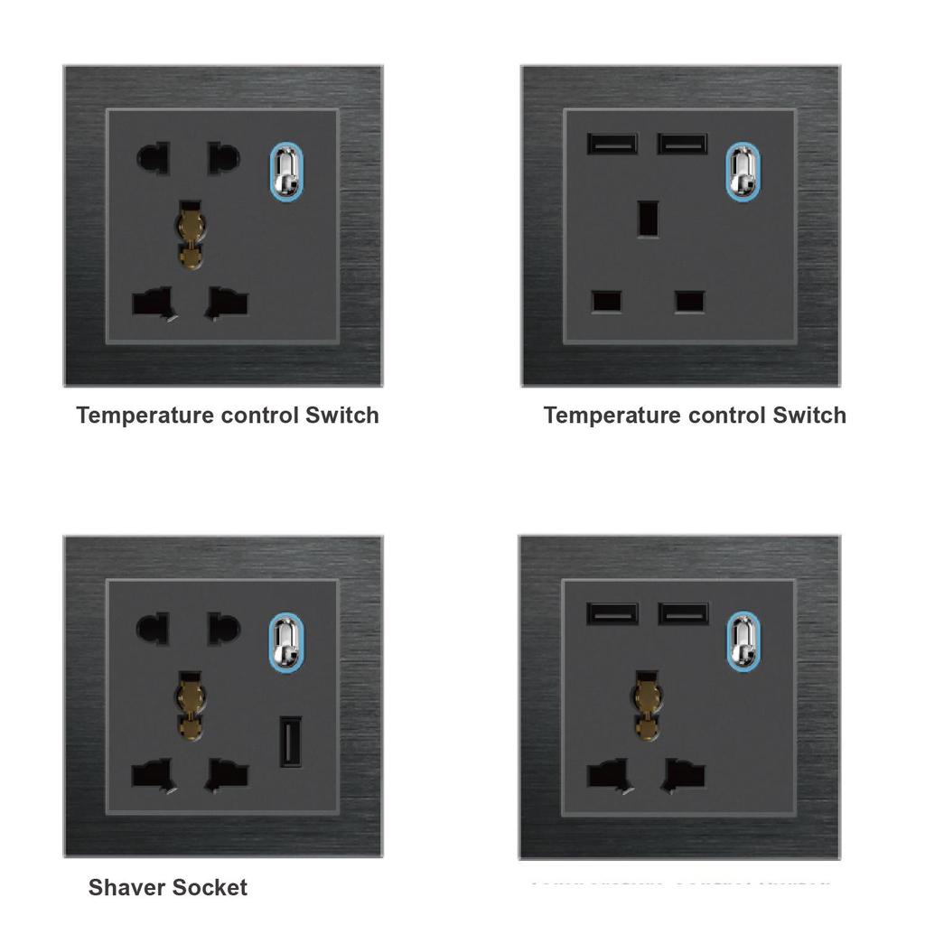 Hot Selling Luxury Metal Stainless Steel Alloy Brushed Coffee Color Wall Switch Eu FR UK Socket Reset Button Switch Electrical