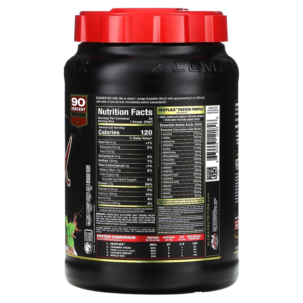 ALLMAX, Isoflex, pure whey protein isolate, chocolate mint, 2 lbs (908 g)
