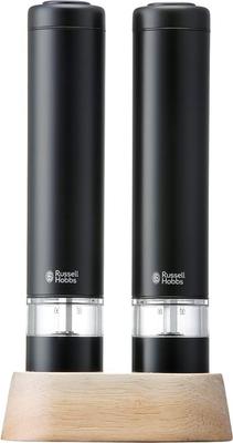 Электрическая мельница Russell Hobbs для соли и перца, каменная соль, перец, специи, регулируемая степень помола, набор из 2 шт., мини-размер, черный 7933JP-BK