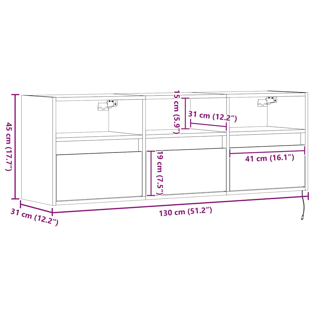 TV Wall Cabinet with LED Lighting White 130 x 31 x 45 cm