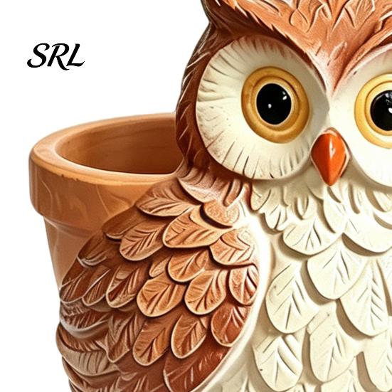 Small Outdoor Flower Pots Cute Cartoon Owl Planter, Resin Planter Pot, Decorative Weatherproof Courtyard Ornament Plant Pot for Succulents,