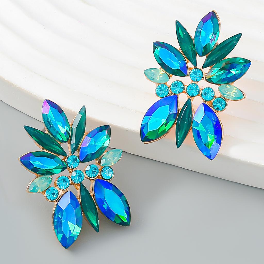 2023 новые модные цветные серьги с бриллиантами, индивидуальные цветочные серьги из сплава с бриллиантами, модные женские серьги с темпераментом в европейском и американском стиле