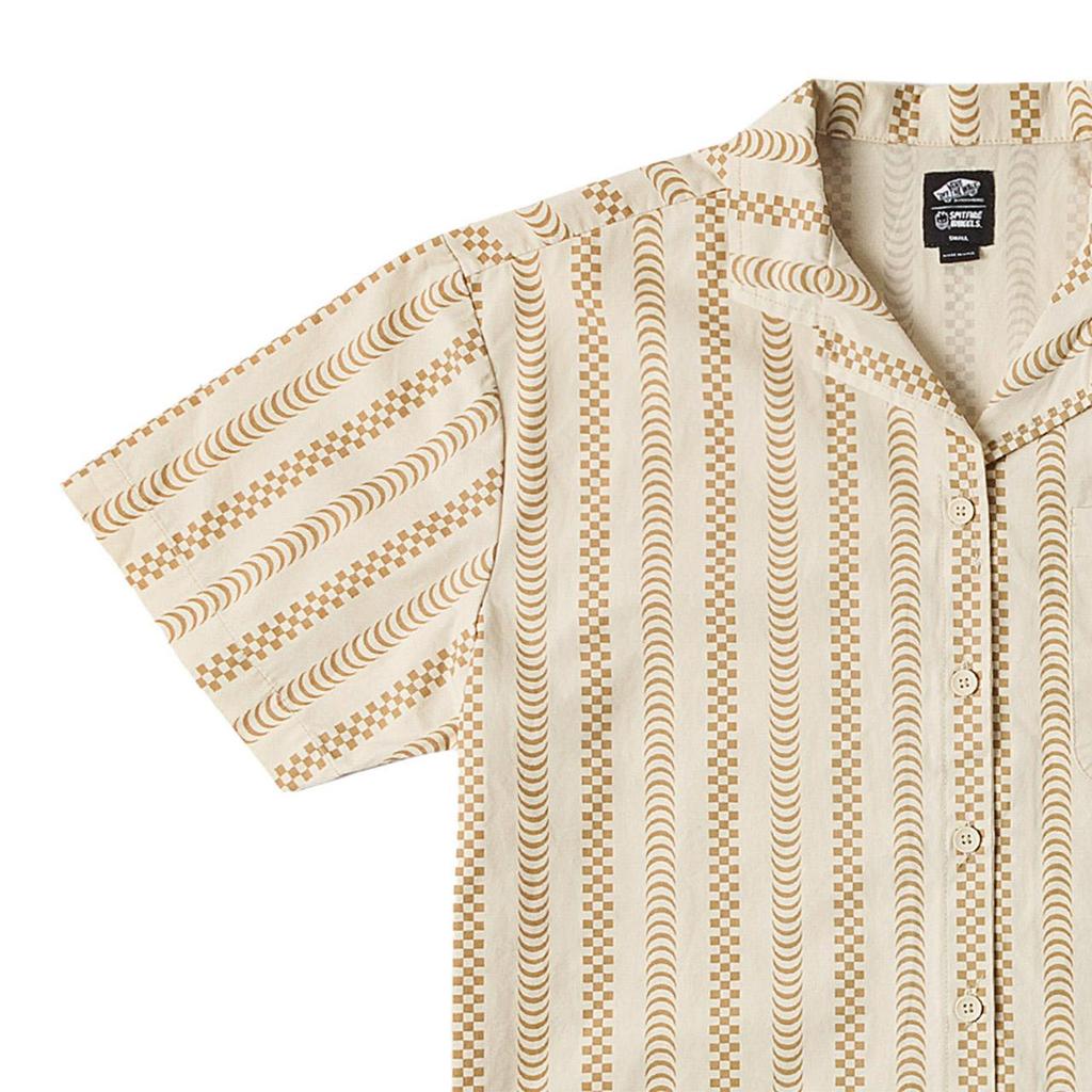 Vans Stripe Print Camp Collar Short Sleeve Shirt Beige Brown Women VN000G3NDJR
