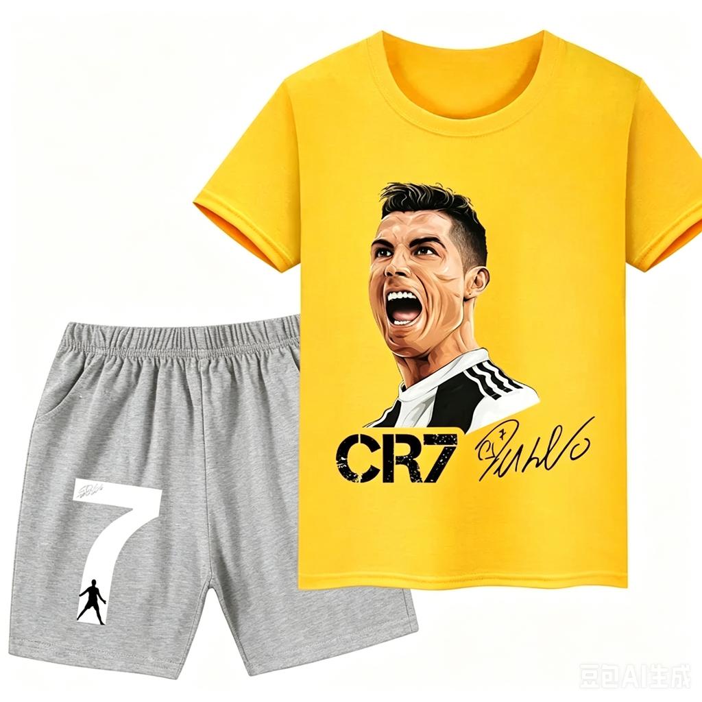 Ronaldo Football Player CR7 Printed Children Clothing Casual T-shirt+Shorts 2pcs Sets Summer Kids Boys Fashion Sportsuits.