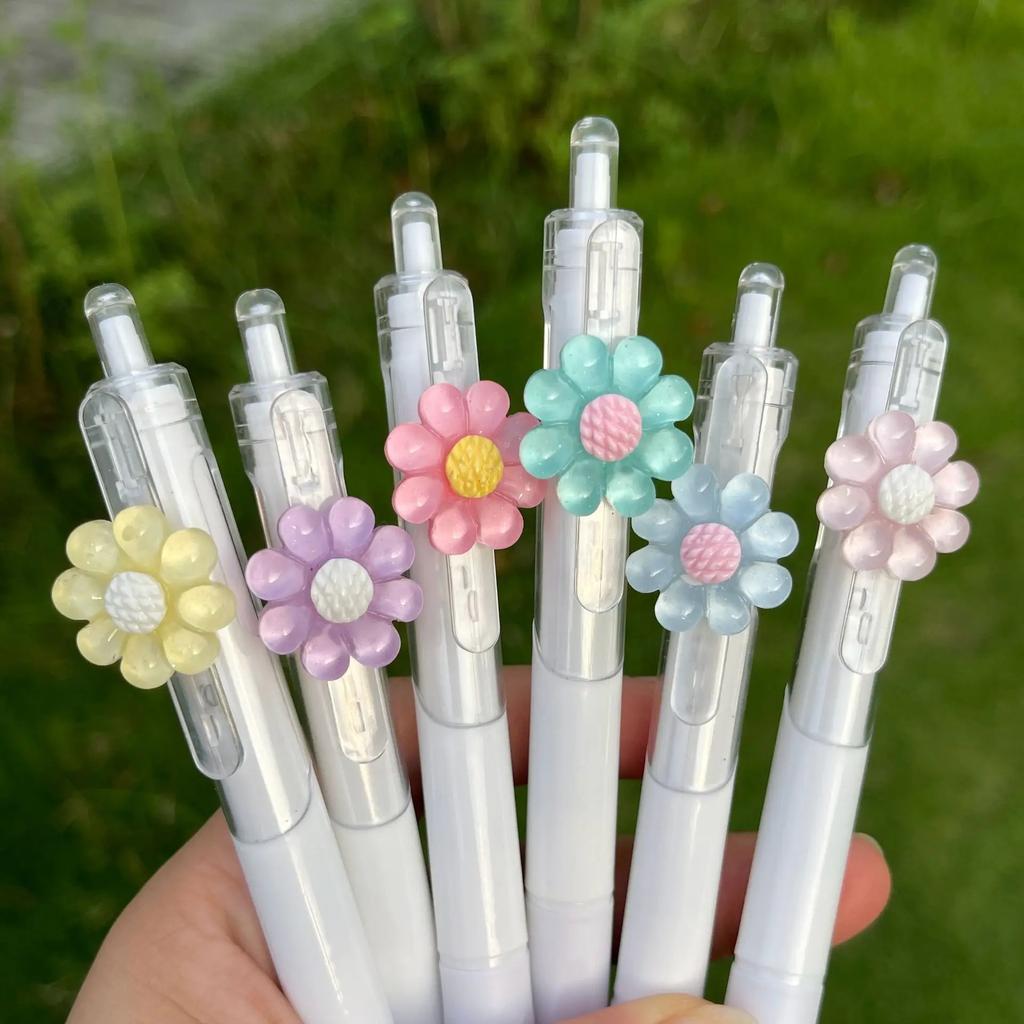 2 Pcs Cute Tulip Flower Head Gel Pen 0.5mm ST Quick-drying Student Notes Test Stationery Writing Pen Kawaii School Supplies