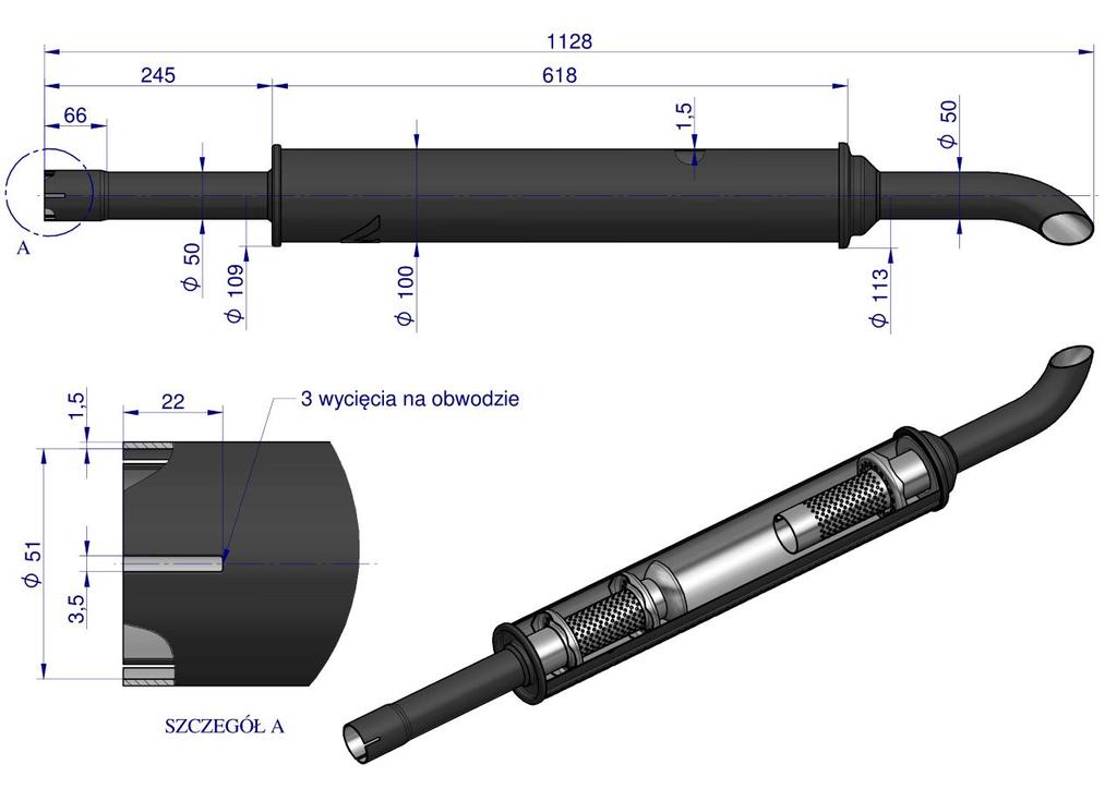 Глушитель 1128мм 3029104M1 4.8кг MF3 C-3603P WARYŃSKI