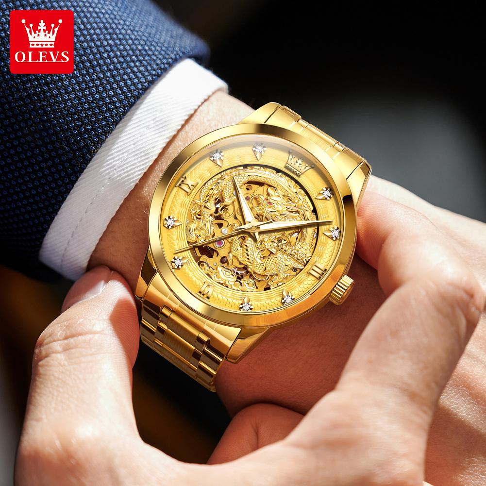 OLEVS New Automatic Watch for Men Imported CITIZEN Mechanical Movement Skeleton Dragon Watch Man High Quality Waterproof Watches