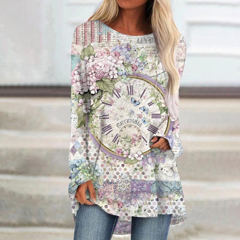 Женская футболка с длинным рукавом, уличная трендовая одежда, топ с круглым вырезом и принтом, свободная модная одежда 2024, женская футболка высокого качества