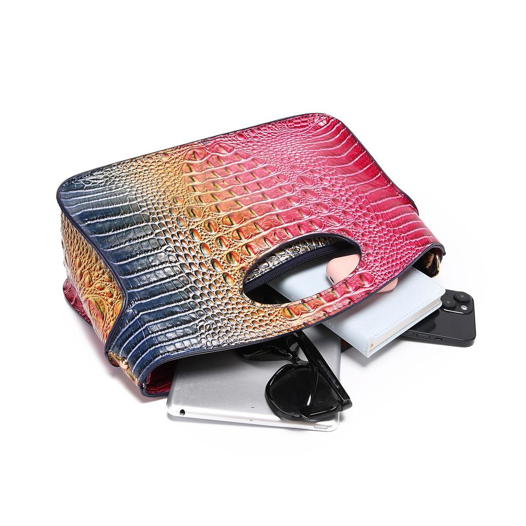 Сумка из искусственной кожи, женская сумка, роскошный дизайнерский градиент цвета, ретро сумка через плечо, сумка-кошелек с крокодиловым узором, большая сумка