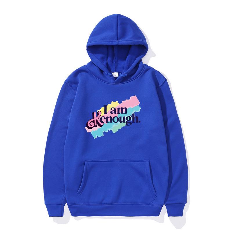 Unisex 'I Am Kenough' Rainbow Print Loose Hooded Sweatshirt - Black