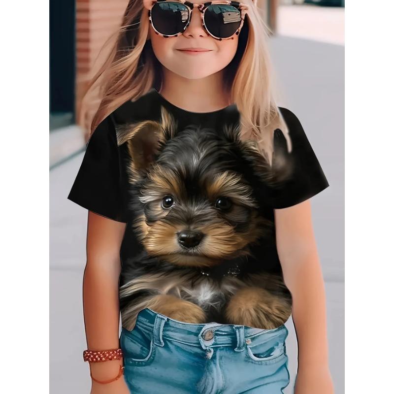 Детская футболка для девочек, летняя, с милым 3D-принтом, с круглым вырезом и короткими рукавами