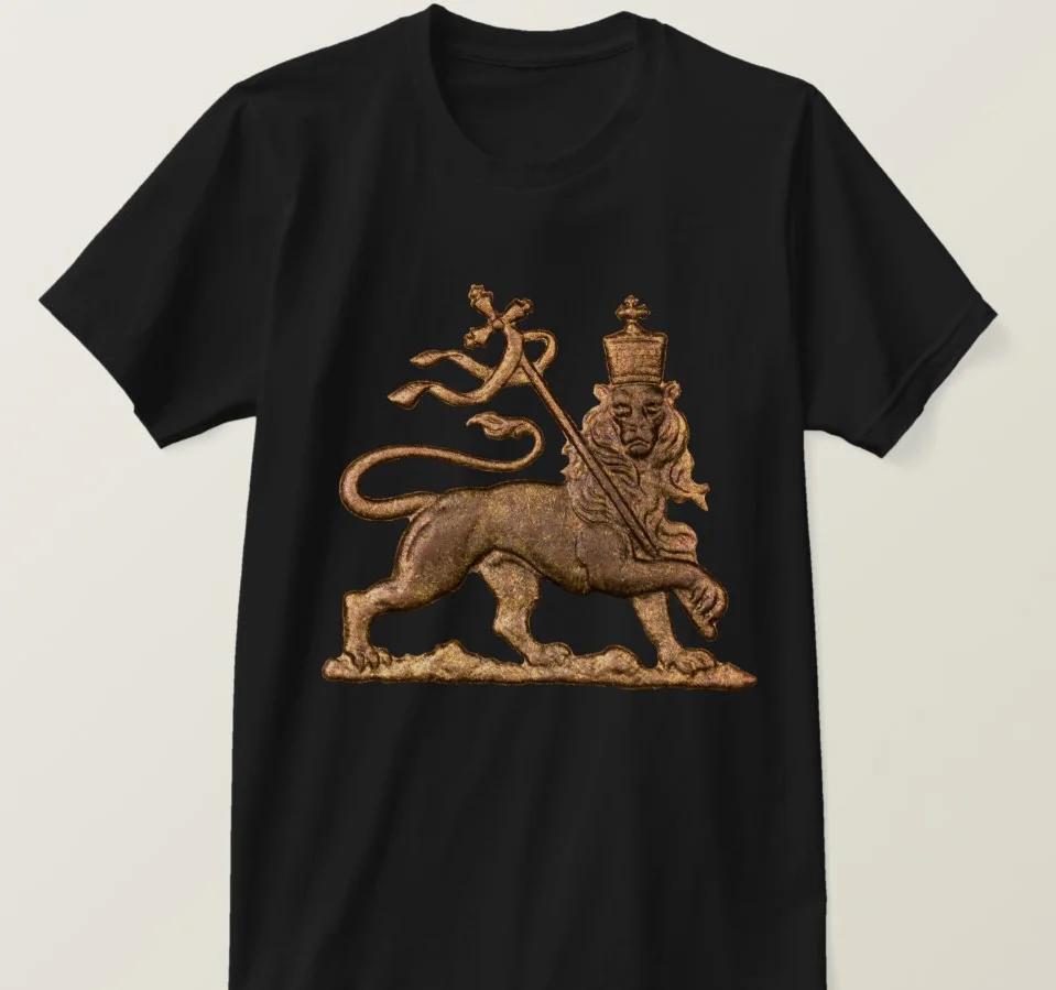 Haile Selassie. Men's Lion of Judah Printed T-shirt. Short-sleeved 100% Cotton Casual Loose-fitting Top High Quality