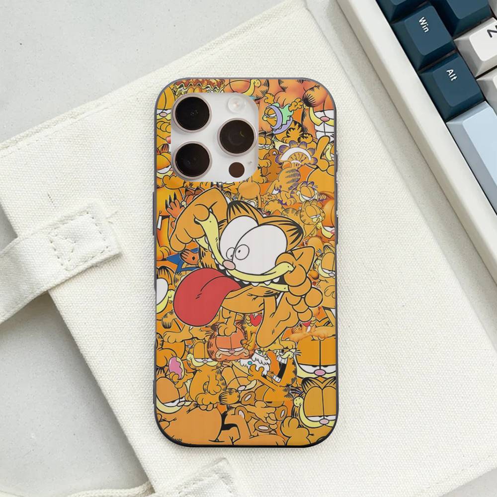 Милый Аниме Кот Гарфилд Чехол с Гофрированным Рисунком для IPhone 16E SE4 12 17 16 15 14 13 11 Pro Max Полосатая Крышка