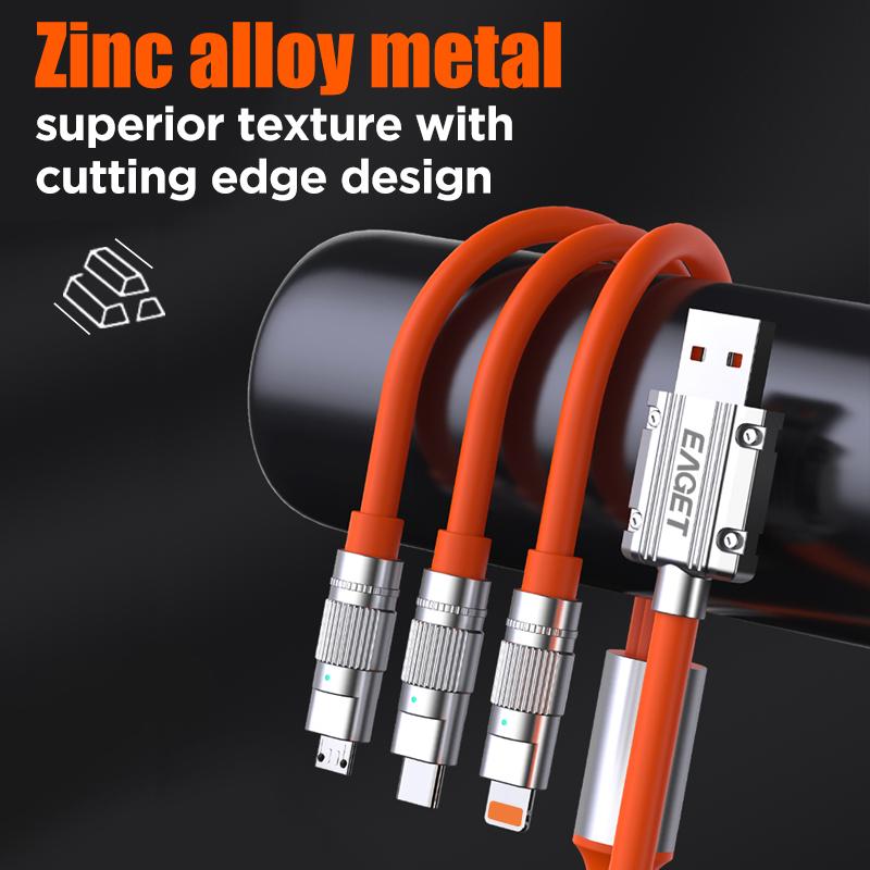 EAGET Кабель для быстрой зарядки 3-в-1 120 Вт с силиконовым проводом и интерфейсом из цинкового сплава