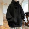 Осень-зима Мужская толстовка с капюшоном большого размера с длинными рукавами, однотонная, в стиле хип-хоп, с высоким воротником, большим накладным карманом, эластичными манжетами, средней длины, теплая верхняя часть