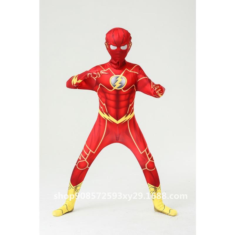The Flash Zentai Stretch Cosplay Costume, Kids Superhero Halloween Role Play Outfit