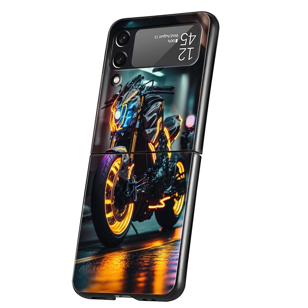 Жесткий пластиковый чехол для телефона на мотоцикл Для Samsung Galaxy Z Flip 5 4 3 Черная крышка Для Galaxy Z Flip 6 Складные противоударные чехлы Fundas