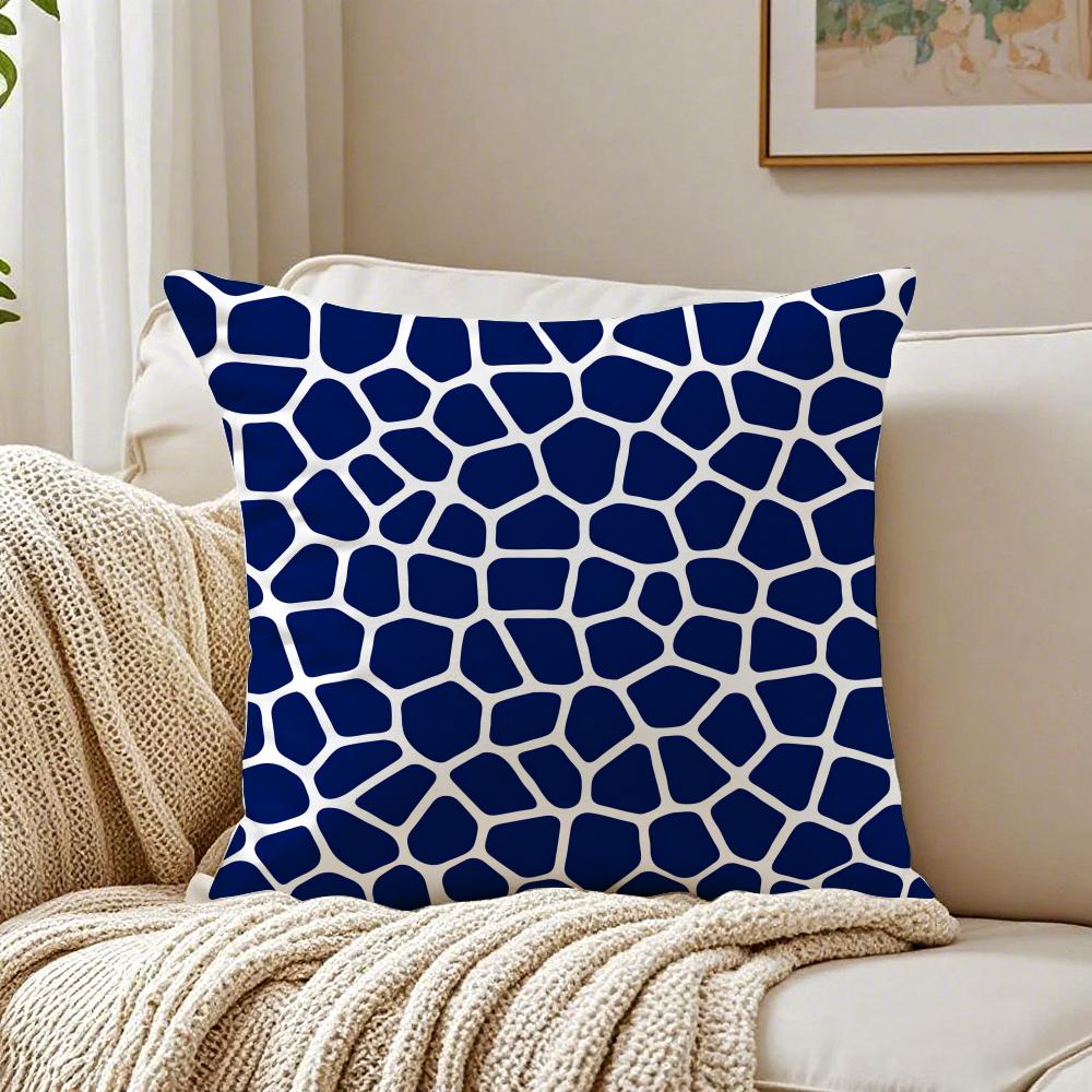 Nordic Style Geometric Blue Pattern Pillow Case Double-Sided Plush Sofa Cushion Covers Organic Breathable Invisible Zipper