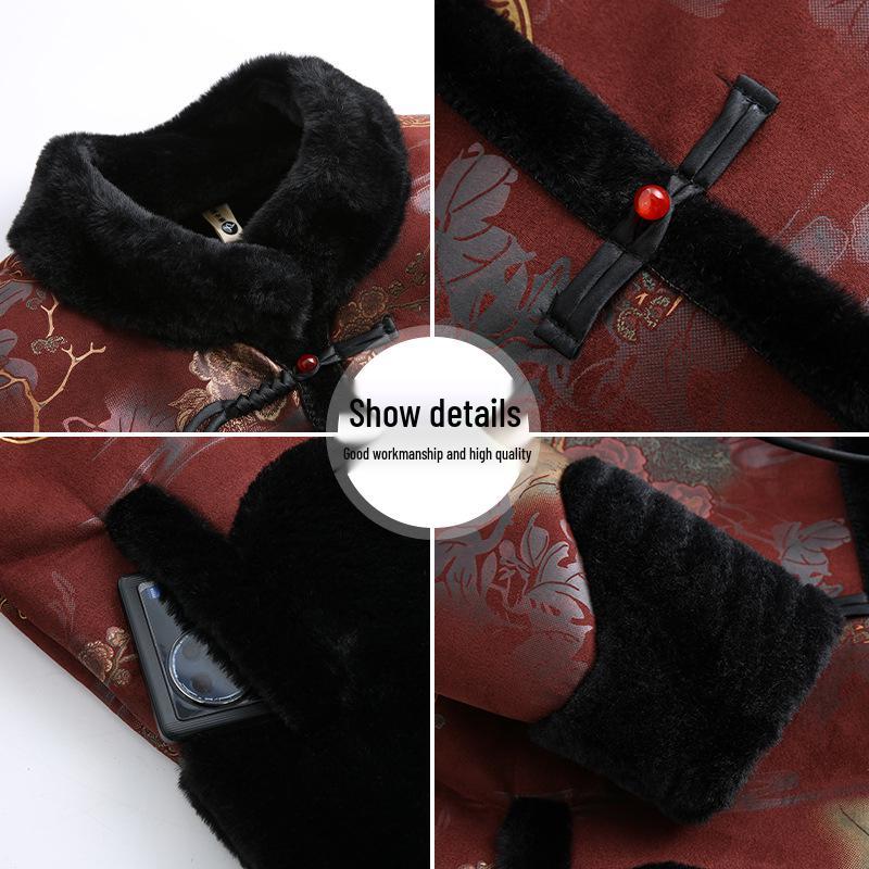 Зимние пальто для женщин среднего и пожилого возраста: Подбитый мехом костюм Тан с застежками-лягушками для мам и бабушек