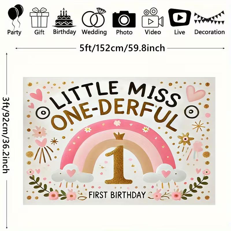 2D One-Derful 1st Birthday Backdrop Rainbow Floral Photography Background