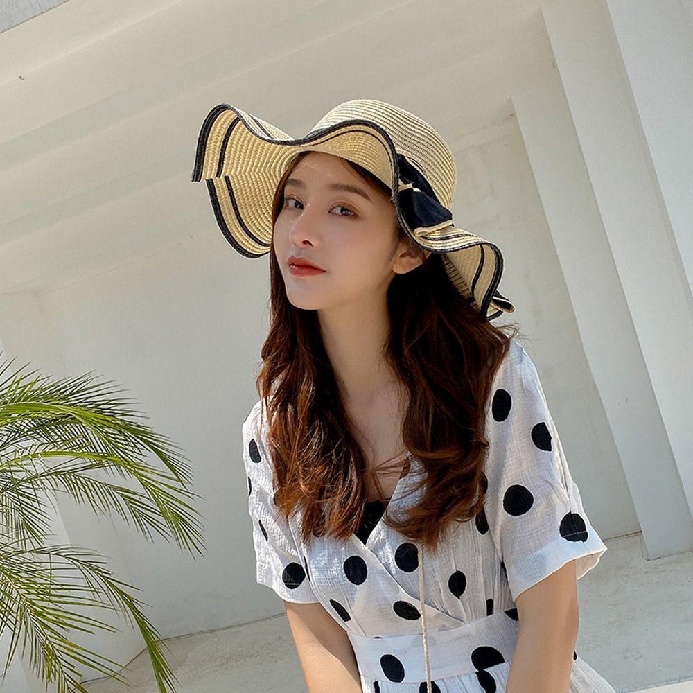 Large Sunscreen Bucket Hat Wide Brim Fisherman Hat Fashion Straw Weave Sun Hat Beach