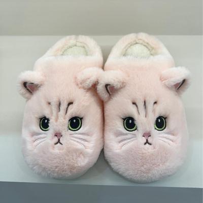 Женские осенние и зимние хлопковые тапочки, милый дизайн с котятами, вышитая меховая обувь для мужчин, уютная домашняя обувь