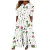 Summer Dress For Women Casual Floral  Printed V-Neck Short-Sleeve Button Pocket Beach Swing Dress