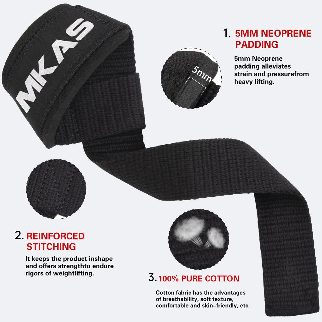 MKAS Black Unisex Polyester Padded Sports Wrist Straps for Weight Lifting Gym Fitness Wrist Lifting Straps