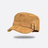 Retro British style suede equestrian hat women's autumn and winter warm versatile flat top hat showing face small brown newsboy hat