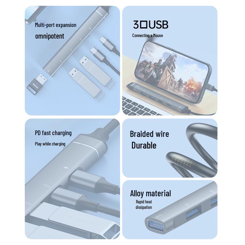 Многофункциональная док-станция расширения Type-C: USB 3.0 хаб для мыши, клавиатуры, U-диска и OTG-конвертации.