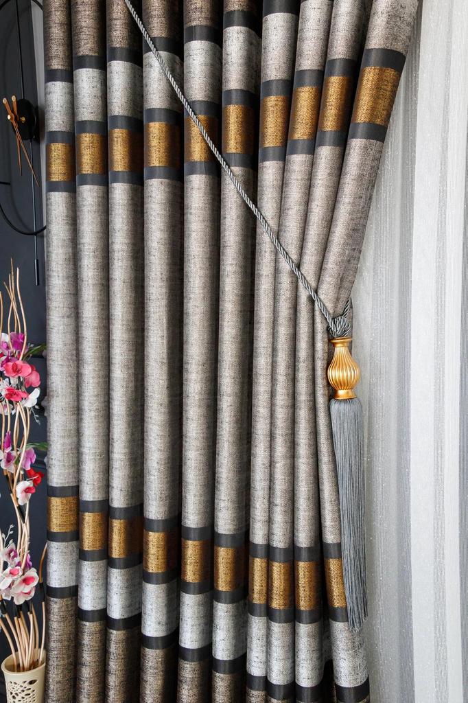 EPeddler Home Одностворчатая занавеска в золотисто-серебряную полоску, плотно плиссированная, жаккардовая, с ярким рисунком