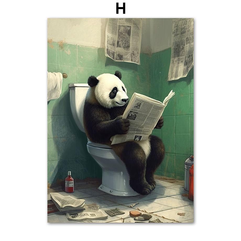 Забавный юмор для ванной комнаты, Настенный декор, Лев, Леопард, Тигр, сидящий на унитазе и читающий газету, постер, художественный принт, холст, живопись