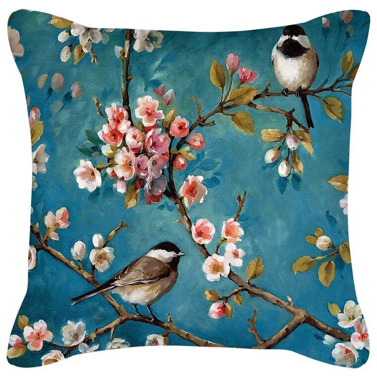 Подушка с цветком сливы, подушка с фламинго, черешней, домашний стул, украшение для дивана, желтая наволочка