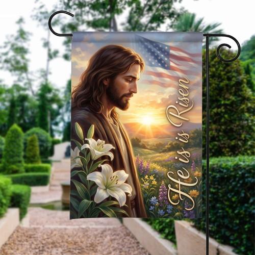 He Is Risen ag oral Cross Easter Garden Decor Lily ower Religious Banner PPZ