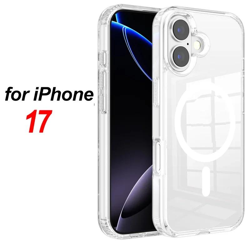 IPhone 17 17Air 17Pro Max Противоударный Прозрачный Чехол PC Прозрачная Накладка для IPhone17 для Беспроводной Зарядки MagSafe Магнитный Чехол Для
