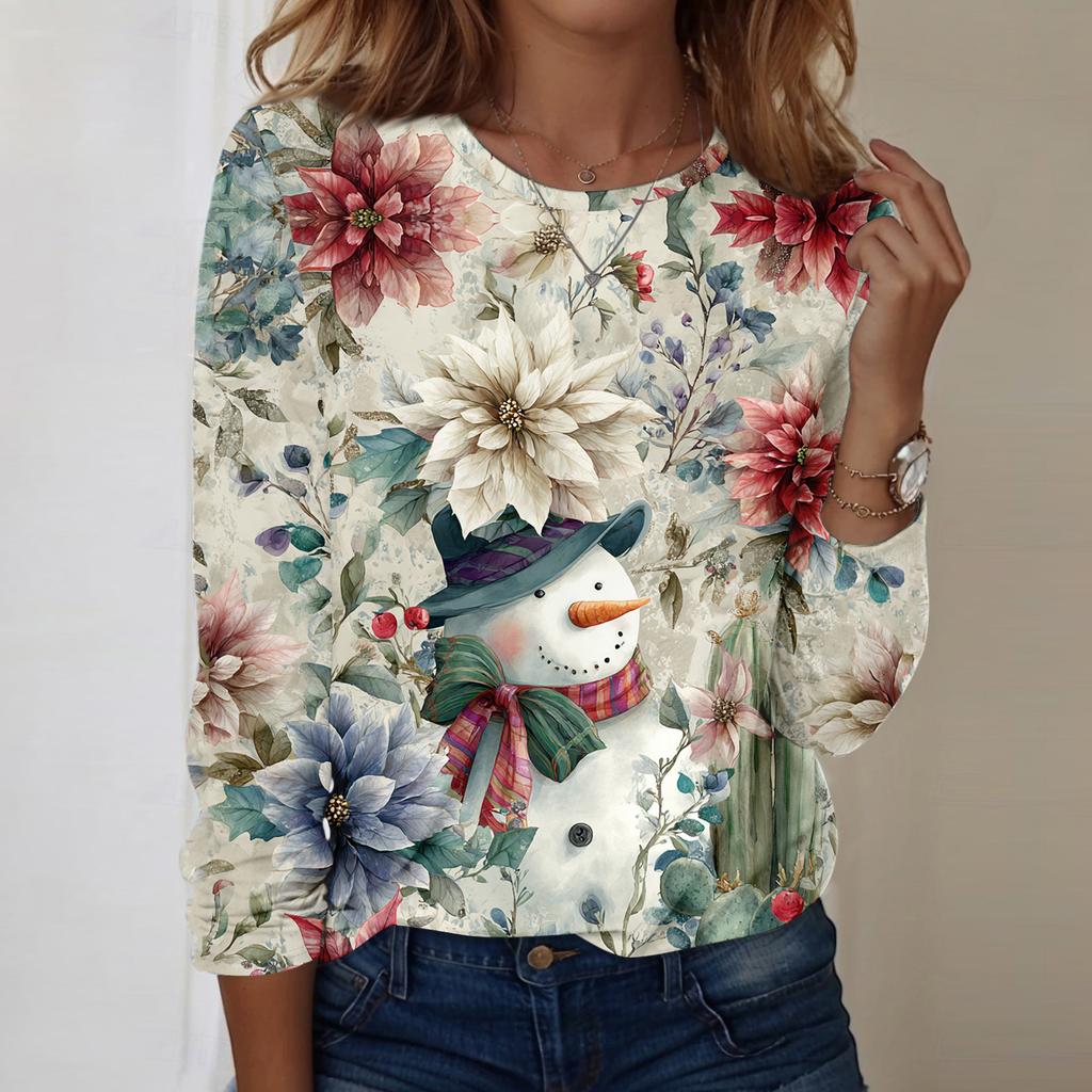 Long Sleeve Shirts For Women Cute Print Graphic Tees Blouses Casual Plus Size Basic Tops Pullover