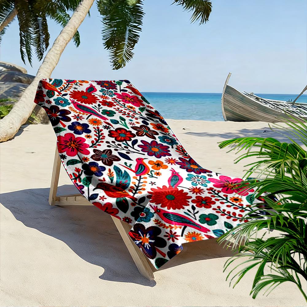 Colorful Floral and Bird Pattern Towel Beach towel quick-drying for travel outdoor sports jogging beach and swimming