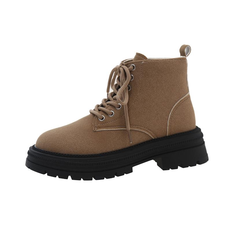 Женские ботинки 2024 Осень Новые Кожа Замша Массивные Женские Короткие Ботинки Британский Стиль Женские Мотоциклетные Ботинки Размер36-42