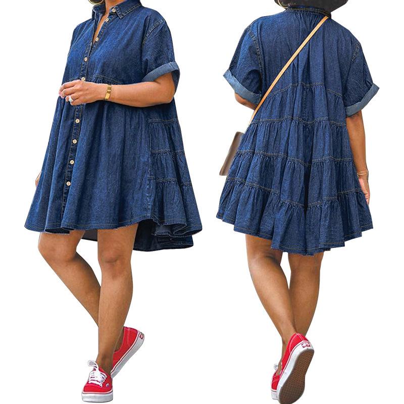 Новое джинсовое платье с коротким рукавом, приталенное, А-силуэта