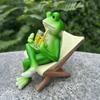 Resin Frog Sit Chair Sculpture Cute Frog Desktop Figurine Rocking Chair Frog Statue  Balcony Patio