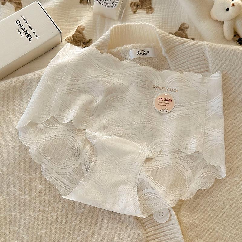 Women's Lace Seamless Underwear Women's Summer Mid-waist Pure Cotton 7A Antibacterial Extended Crotch Underwear Briefs