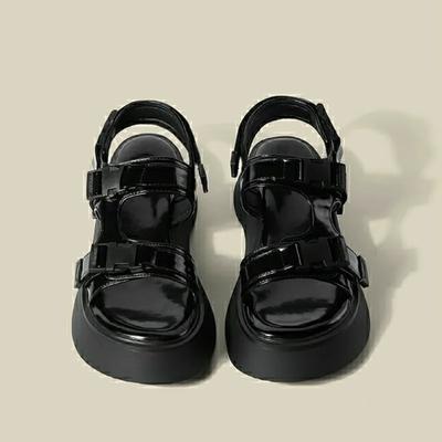 Сандалии женские на платформе обувь для активного отдыха лето 2024 черные женские туфли на среднем каблуке тренд корейская новая дышащая мода