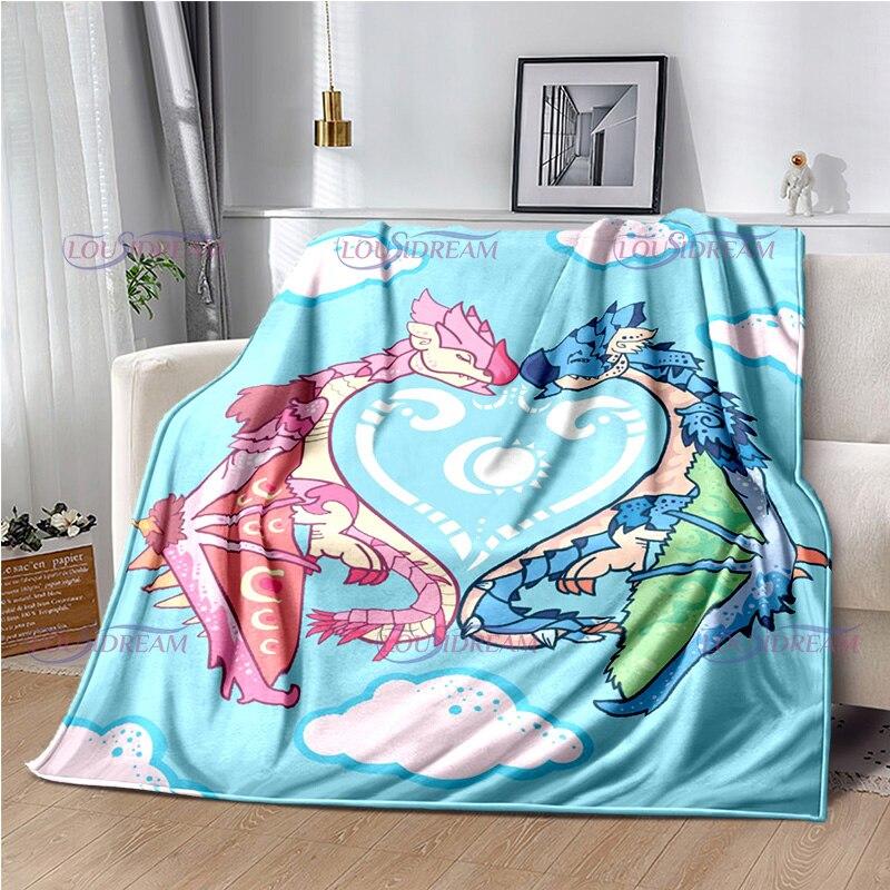 Monster Hunter Stories Soft Flannel Blanket Cartoon Blanket for All Seasons Warm Cozy Fluffy Blanket for Sofa Bed Living Room