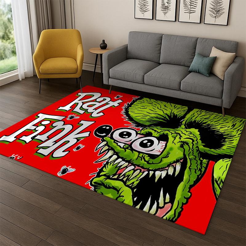Мультяшный знак Rat Fink Гоночный автомобиль Мотоцикл Ковер для спальни Гостиной Дивана Прихожей Декор дома, Игровой коврик для детей Нескользящий