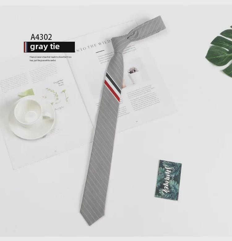 Корейский галстук из серой шерсти в трехцветную полоску шириной 5 см - мужской, деловой, черный, узкий