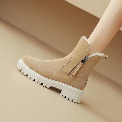 Мода Мода Теплые 2025 Зимние Ботинки Шерсть Натуральная Кожа Коровья Замша Толстый Высокий Каблук Молния Ботильоны Панк Короткие Ботинки на Платформе Обувь