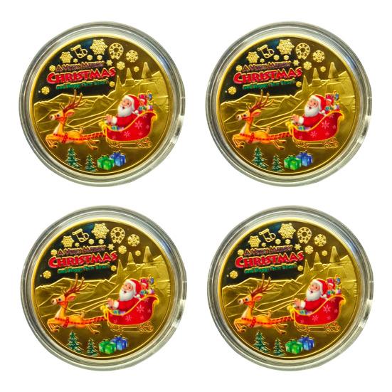 1/4 шт., резная рождественская монета Санта-Клауса, металлическая медаль в виде лося, памятный медальон, круглая коллекционная монета, украшение для домашнего офиса и стола